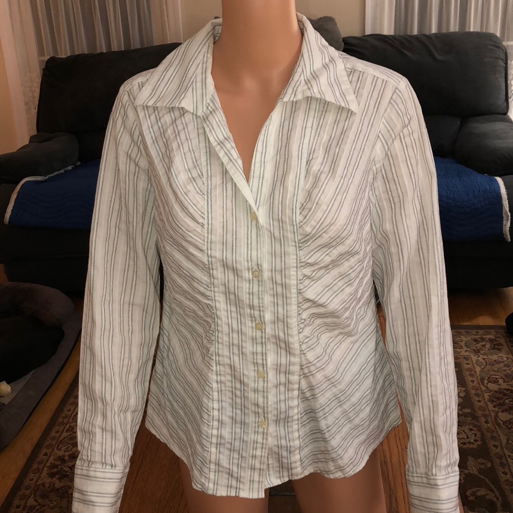 Geometric pinstripe button down blouse